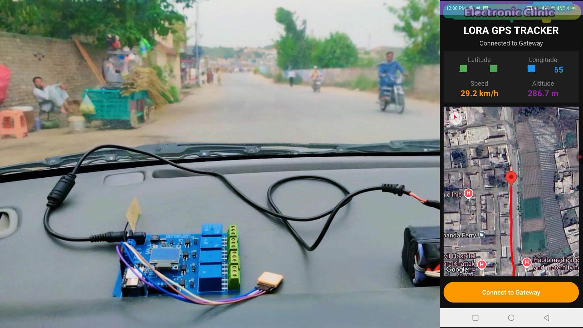 ESP32 GPS tracker tested with Google Maps satellite view for real-time location tracking